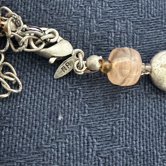 Vintage Avon NR Beaded Necklace Orange Red Beads Silvertone Chain Two Strand - Picture 7 of 8